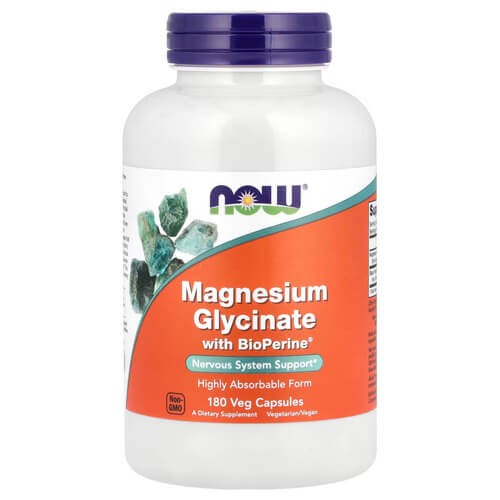 Глицинат магния из BioPerine Now Foods (Magnesium Glycinate With BioPerine) 180 растительных капсул