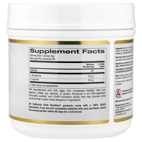 L-глютамин и L-лейцин California Gold Nutrition (L-Glutamine + L-Leucine) 450 грамм