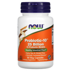 NOW Foods, Probiotic-10, 25 млрд КУО, 50 вегетаріанських капсул