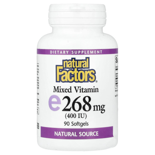 Natural Factors, змішаний вітамін Е, 268 мг (400 МО), 90 капсул