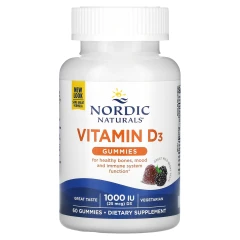 Nordic Naturals, жувальні таблетки з вітаміном D3, лісові ягоди, 25 мкг (1000 МО), 60 жувальних таблеток