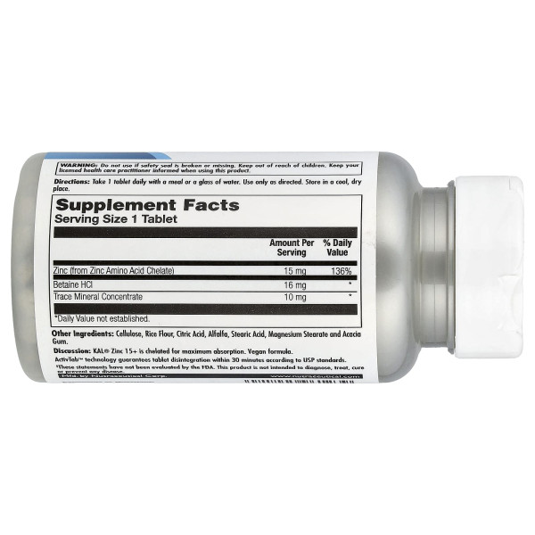 KAL, Zinc 15+, 100 Tablets
