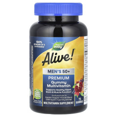 Мультивітаміни для чоловіків 50+ Nature's Way (Alive Men's 50+ Premium Gummy Multivitamin) 75 жувальних таблеток зі смаком апельсин-виноград-вишня