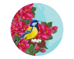 Картина за номерами кругла Синиця в квітах (Розмір L) 40 х 40 Brushme
