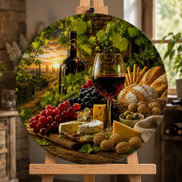 Картина по номерам круглая Натюрморт. Вкусы средиземноморского лета © 50 х 50 Оригами