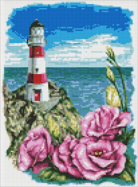 Алмазна мозаїка/вишивка Маяк з еустомами 30x40 Ideyka