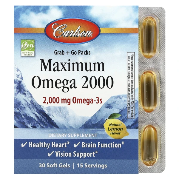 Омега кислоти Carlson (Maximum Omega 2000) 2000 мг 30 капсул зі смаком натурального лимона