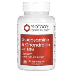 Глюкозамін та хондроїтин з МСМ, Glucosamine &amp; Chondroitin with MSM, Protocol for Life Balance, підтримка суглобів, 90 капсул