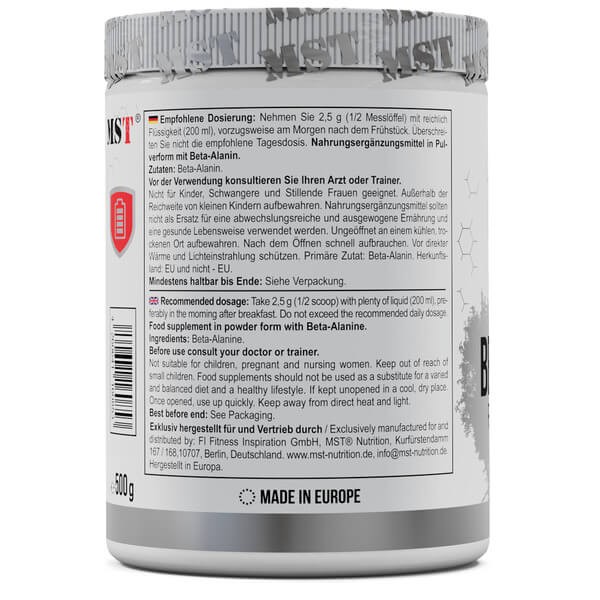 Бета-аланін MST nutrition (Beta Alanine) 500 г без смаку