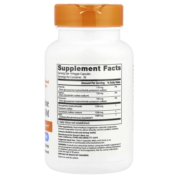 Глюкозамін хондроїтин з OptiMSM Doctor's Best (Glucosamine Chondroitin MSM) 120 капсул