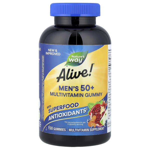 Мультивітаміни для чоловіків 50+ Nature's Way (Alive! Men's 50+ Multivitamin Gummy) 150 жувальних таблеток із фруктовим смаком