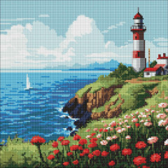 Алмазна мозаїка/вишивка Пейзаж Маяк на горизонті 40x40 Ideyka