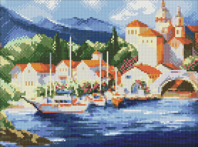 Алмазная мозаика/вышивка Горный городок 30x40 Ideyka