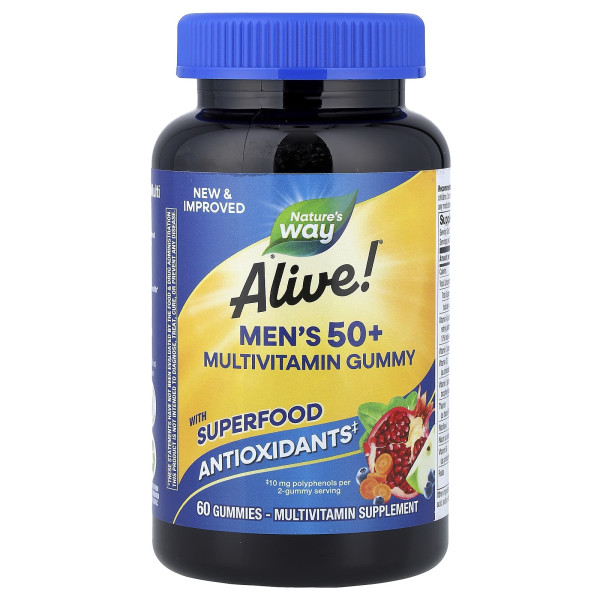 Мультивітаміни для чоловіків від 50 років Nature's Way (Alive!®) 60 жувальних таблеток зі смаком фруктів