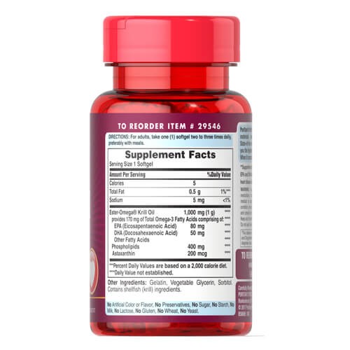 Олія крилю 1000 мг Puritan's Pride (Red Krill Oil) 30 рідких капсул