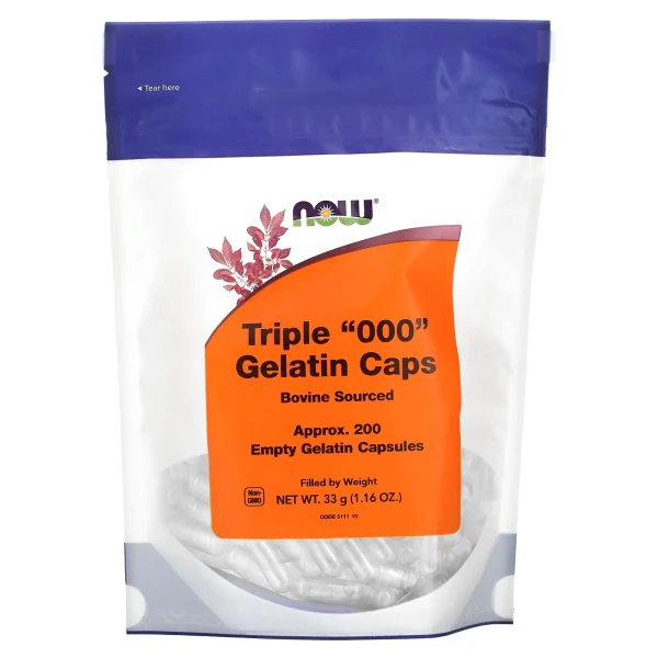 NOW Foods, Triple "000" Gelatin Caps, Approx. 200 Empty Gelatin Capsules