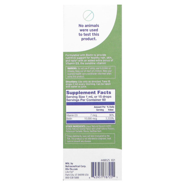 Биотин Life-flo (Biotin Drops) 60 мл со вкусом ванили