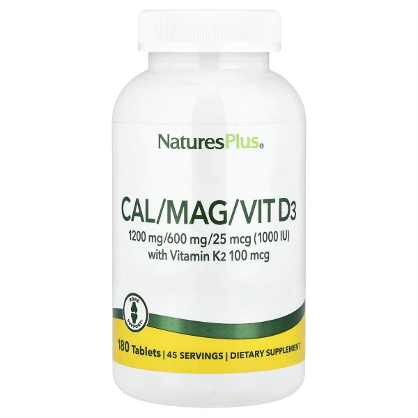 Кальцій, магній та вітамін D3 з вітаміном K2 Nature's Plus (Cal/Mag/Vit D3, Vitamin K2) 180 таблеток
