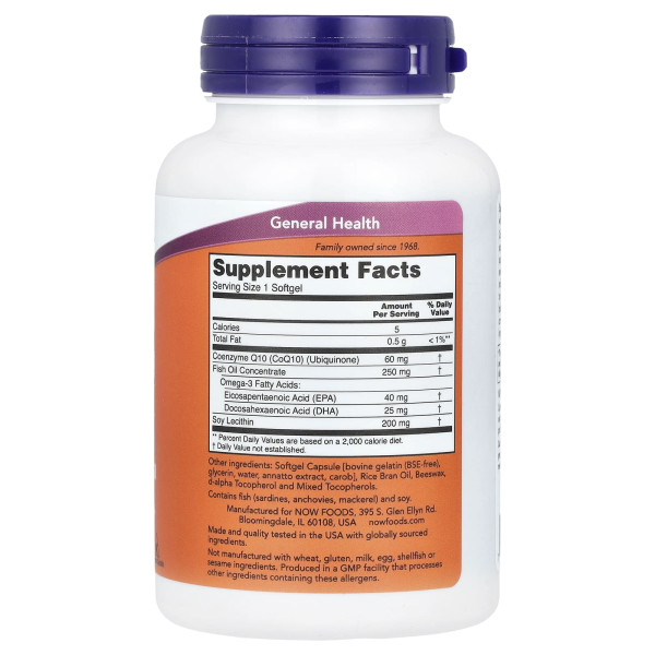 Коензим Q10 з риб'ячим жиром Now Foods (CoQ10) 120 капсул