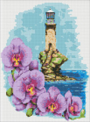 Алмазна мозаїка/вишивка Маяк з орхідеями 30x40 Ideyka