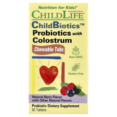Пробіотик з молозивом для дітей ChildLife (Probiotics with Colostrum) 90 жувальних таблеток з ягідним смаком