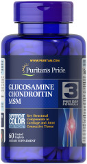 Глюкозамін хондроїтин і МСМ, Glucosamine, Chondroitin &amp; MSM-3 Per Day Formula, Puritan's Pride, 60 каплет