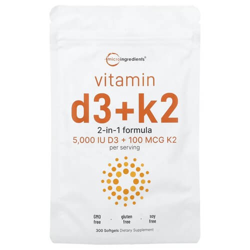 Вітамін D3 + K2 5000 МО/100 мкг Micro Ingredients (Vitamin D3 + K2) 300 рідких капсул