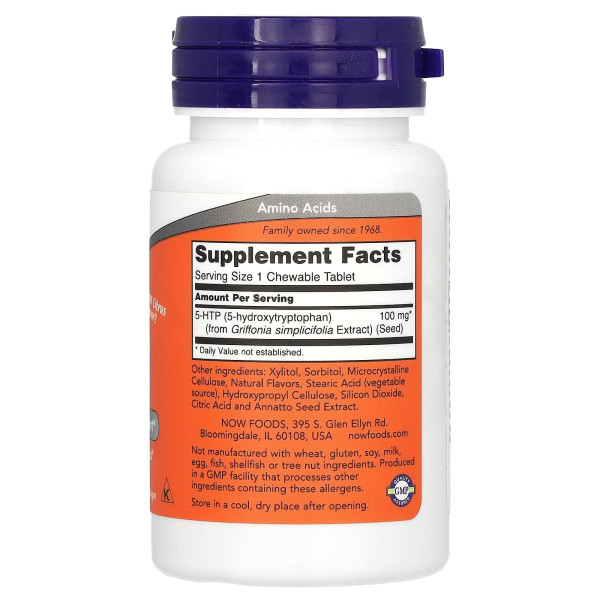 5-HTP 5-Гідрокситриптофан Now Foods (5-HTP) 100 мг 90 жувальних таблеток з цитрусовим смаком