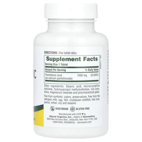 Пантотенова кислота Nature's Plus (Pantothenic acid) 1000 мг 60 таблеток