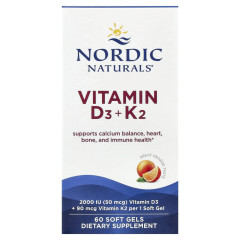 Вітаміни D3+K2 Nordic Naturals (Vitamins D3+K2) 60 гелевих капсул зі смаком апельсина