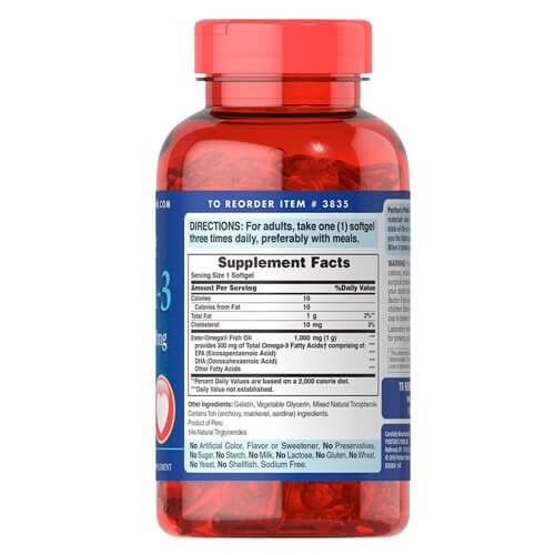 Омега-3 1000 мг Puritan's Pride (Omega-3) 250 жидких капсул