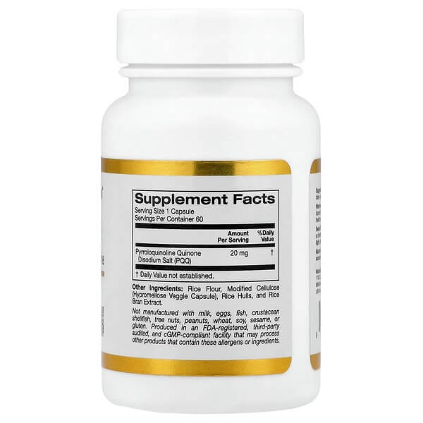 Пирролохинолин хинон 20 мг California Gold Nutrition (PQQ) 60 растительных капсул