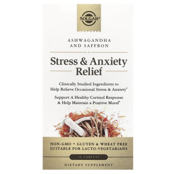 Добавка для зняття стресу та тривоги Solgar (Stress & Anxiety Relief) 30 таблеток