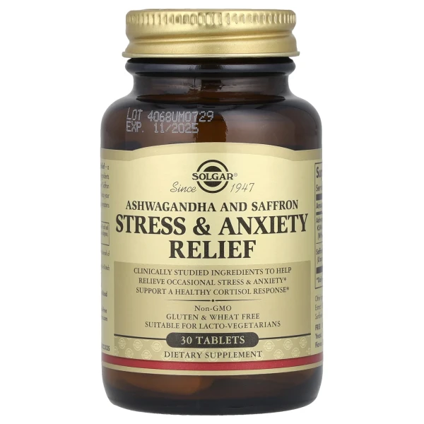 Добавка для зняття стресу та тривоги Solgar (Stress & Anxiety Relief) 30 таблеток