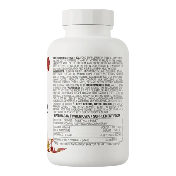 Витамин D3 Ostrovit 1000+K2 Vitamin D3 1000+K2 90 таблеток