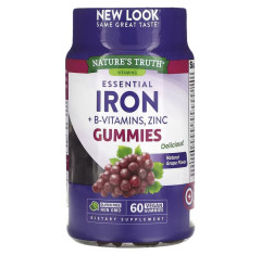 Залізо, вітаміни групи B, цинк Nature's Truth (Essential Iron + B-Vitamins, Zinc) 60 веганських жувальних таблеток зі смаком натурального винограду