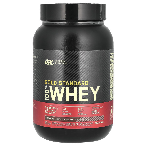 Optimum Nutrition, Gold Standard 100% Whey, сироватковий протеїн, екстремально молочний шоколад, 907 г (2 фунти)