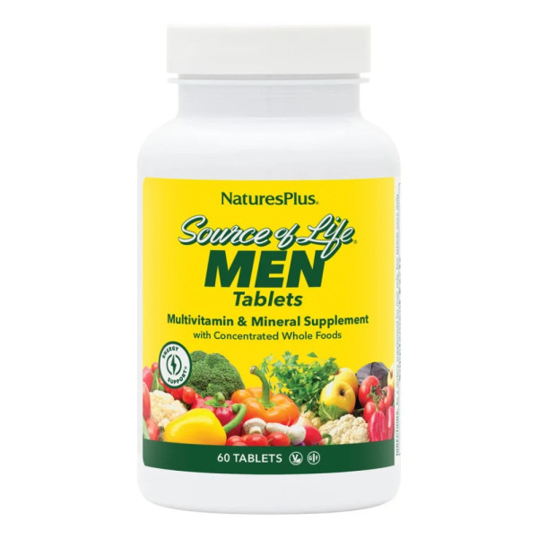 Мультивітаміни для чоловіків, Multi-Vitamin and Mineral, Nature's Supplement, Source of Life Men, без заліза, 60 таблеток