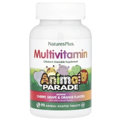 Жувальні мультивітаміни для дітей NaturesPlus (Animal Parade®) 90 таблеток у формі тварин зі смаками вишні, винограду та апельсина