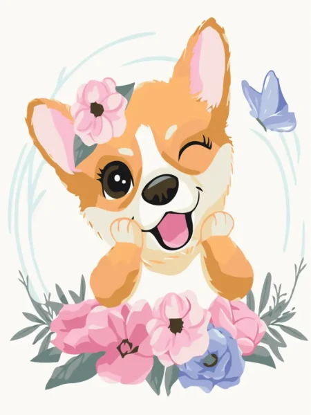 Картина по номерам Корги в цветочках Brushme 30x40