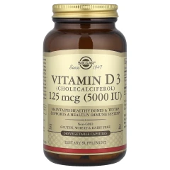 Вітамін D3 (холекальциферол) Solgar (Vitamin D3) 125 мкг (5000 МО) 240 вегетаріанських капсул