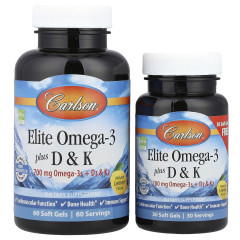 Омега-3 з вітамінами D та K Carlson (Elite Omega-3 D&amp;K) 60+30 капсул зі смаком лимона