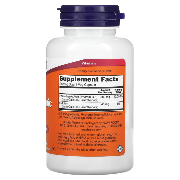 Пантотенова кислота Now Foods (Pantothenic acid) 500 мг 100 капсул