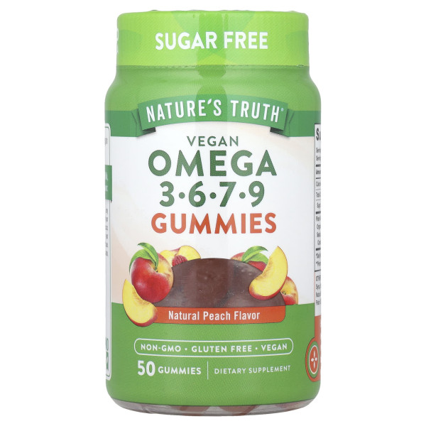 Омега 3-6-7-9 Nature's Truth (Vegan Omega 3-6-7-9 Gummies) веганські 50 жувальних цукерок зі смаком персика