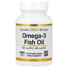 Рибний жир Omega-3 California Gold Nutrition (Omega-3 Fish Oil) 30 рідких капсул
