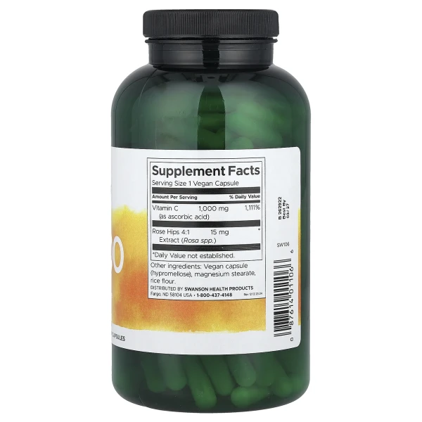 Вітамін С із шипшиною Swanson (Vitamin C) 1000 мг 250 капсул