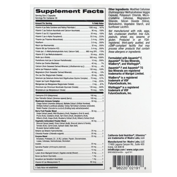 Мультивитамины для мужчин старше 50 лет California Gold Nutrition (Ultamins Men's 50+ Multivitamin) 60 капсул