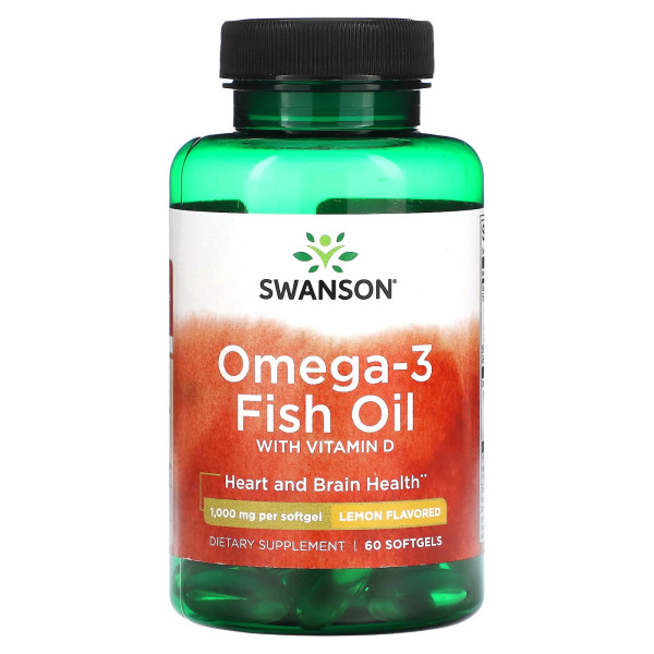 Омега-3 з вітаміном D (Omega-3 Fish Oil with Vitamin D) 60 капсул зі смаком лимона