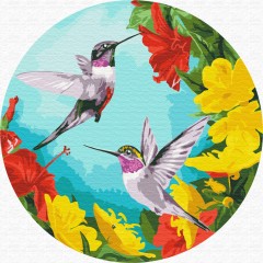 Картина за номерами кругла Колібрі в квітах (Розмір L) 40 х 40 Brushme
