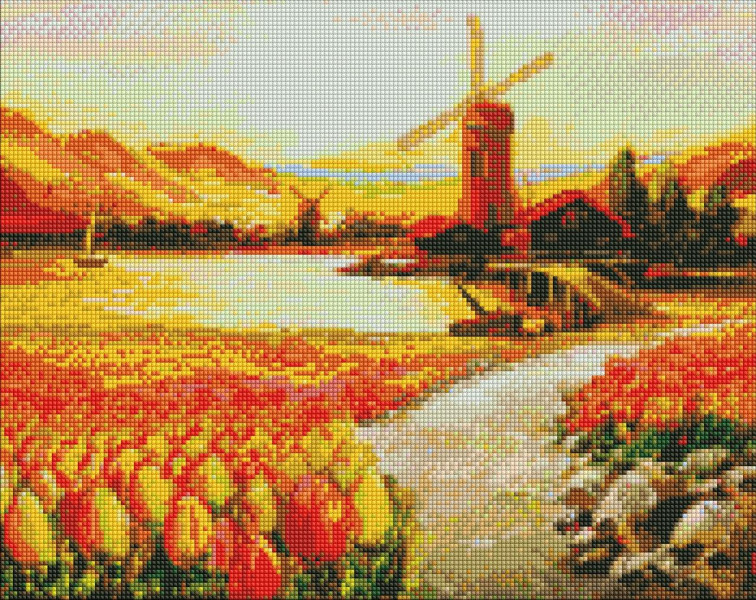 Алмазная мозаика/вышивка В долине тюльпанов Пейзаж 40x50 Ideyka